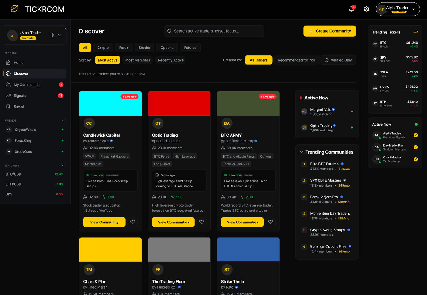 TickrCom Discover: trading communities you can join
