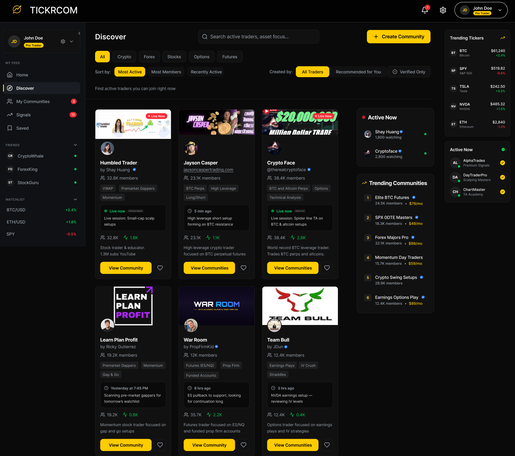 Discover — where audiences find trading creators and communities